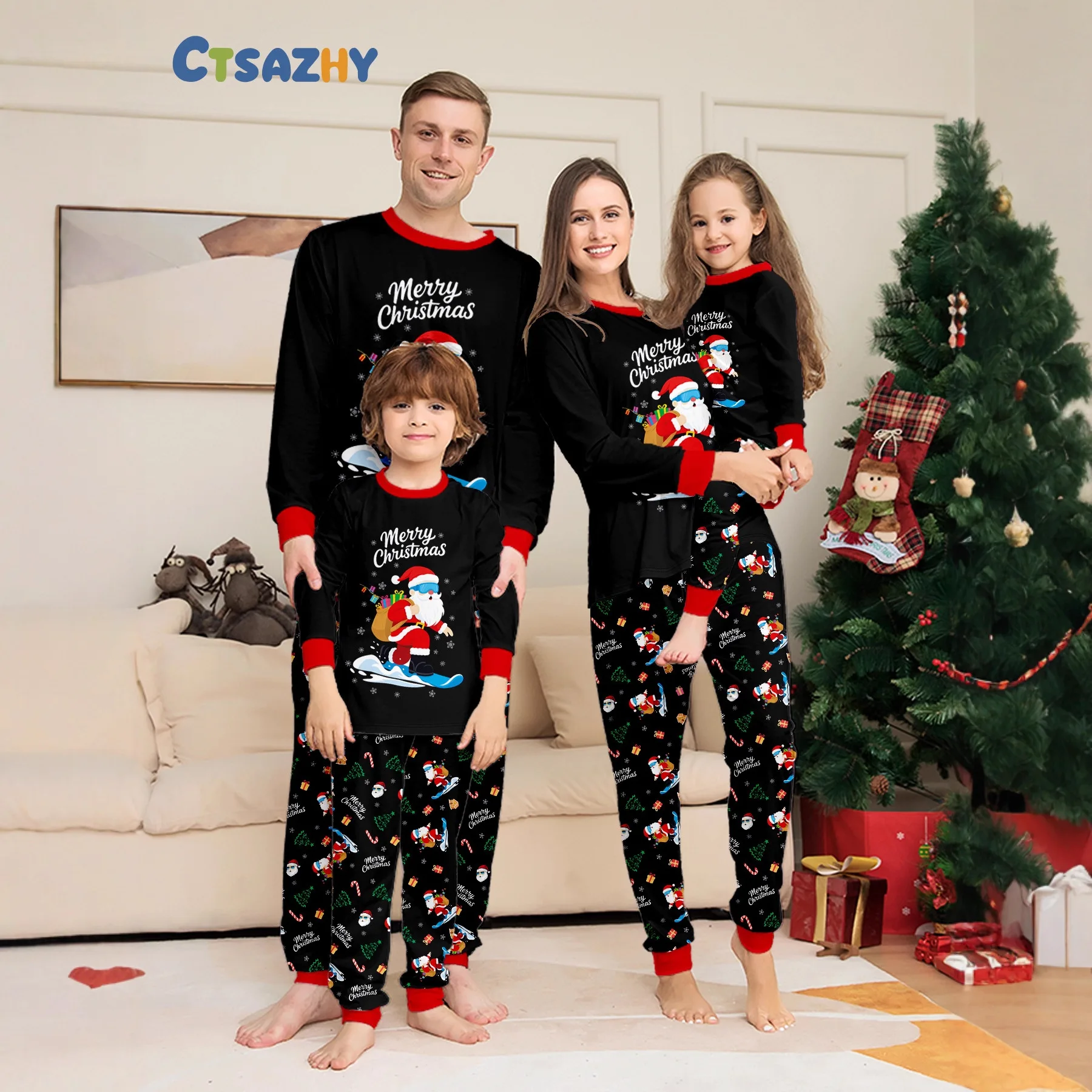 Merry Christmas Santa Print Family Pyjamas Parent-child Matching Xmas Pajamas Set Soft Loose 2 Pieces Suit Homewear Holiday Look