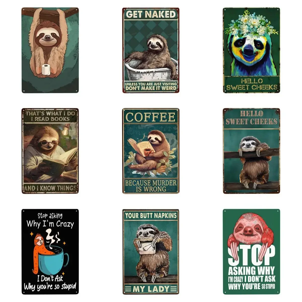 1pc Vintage Sloth Metal Sign That's What I Do I Read Book I Know Things for Home Wall Decor Mural Inspirational Quotes 8x12 Inch