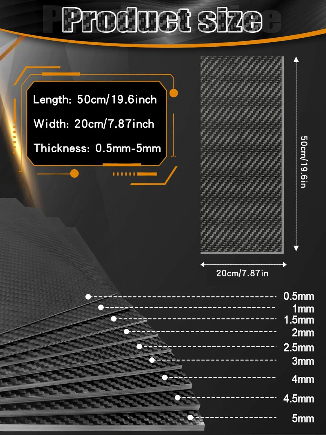 200X500X1.0MM 3.0MM 5.0MM 100% 3K Carbon Fiber Laminate Plate Matt Surface Twill Weave Panel Sheet