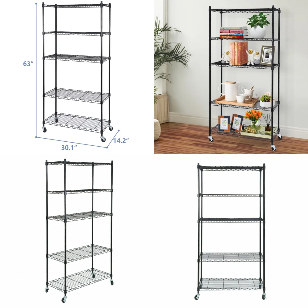 

storage holdersHeavy Duty Storage Shelving Unit 5 Tier Metal Wire Rack with Wheels for Garage Workshop Industrial Organizer