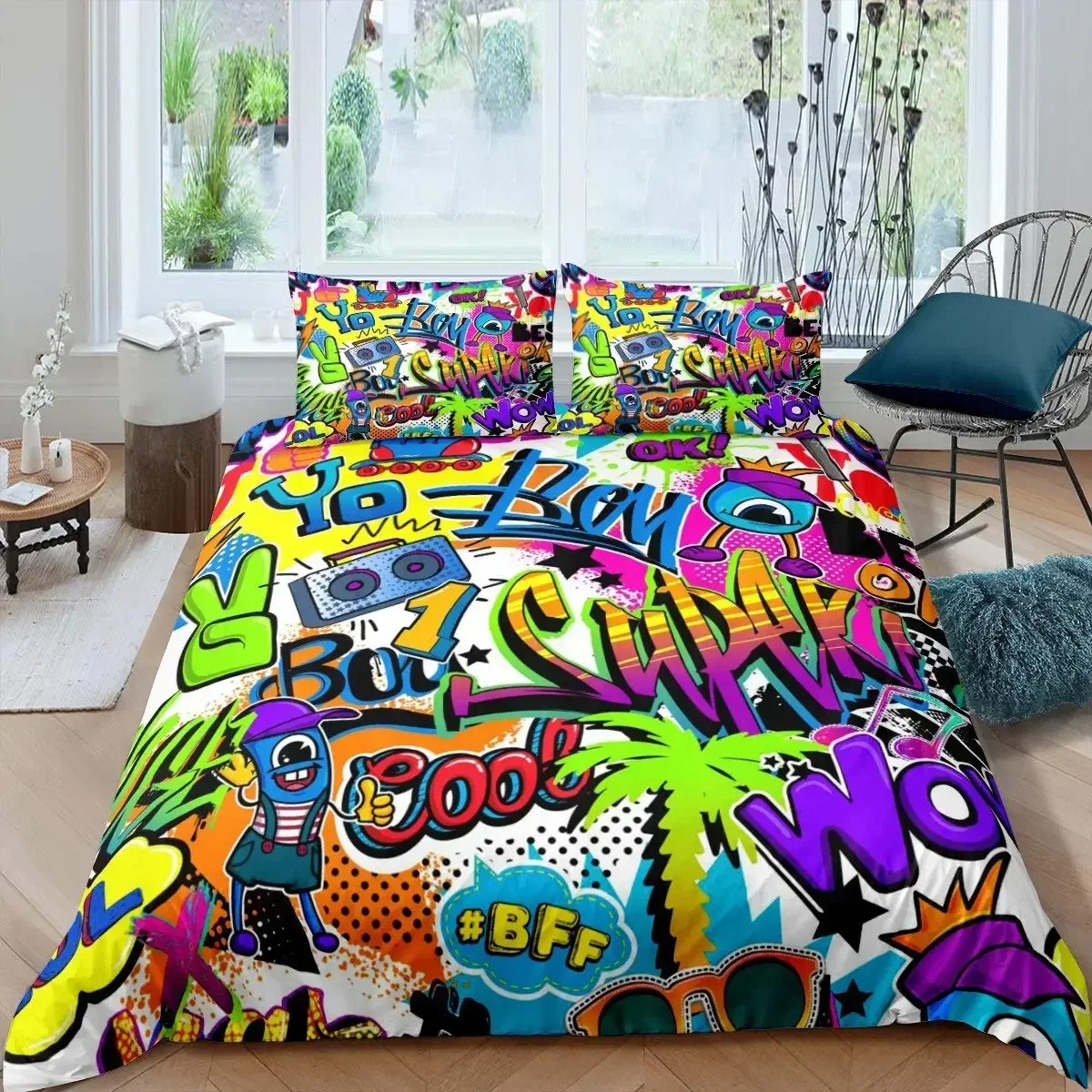 Hip Hop Culture Wall Graffiti Art Rock Music Sports 3D Duvet Cover Bedding Set Comforter Linen Single Double Twin King Queen