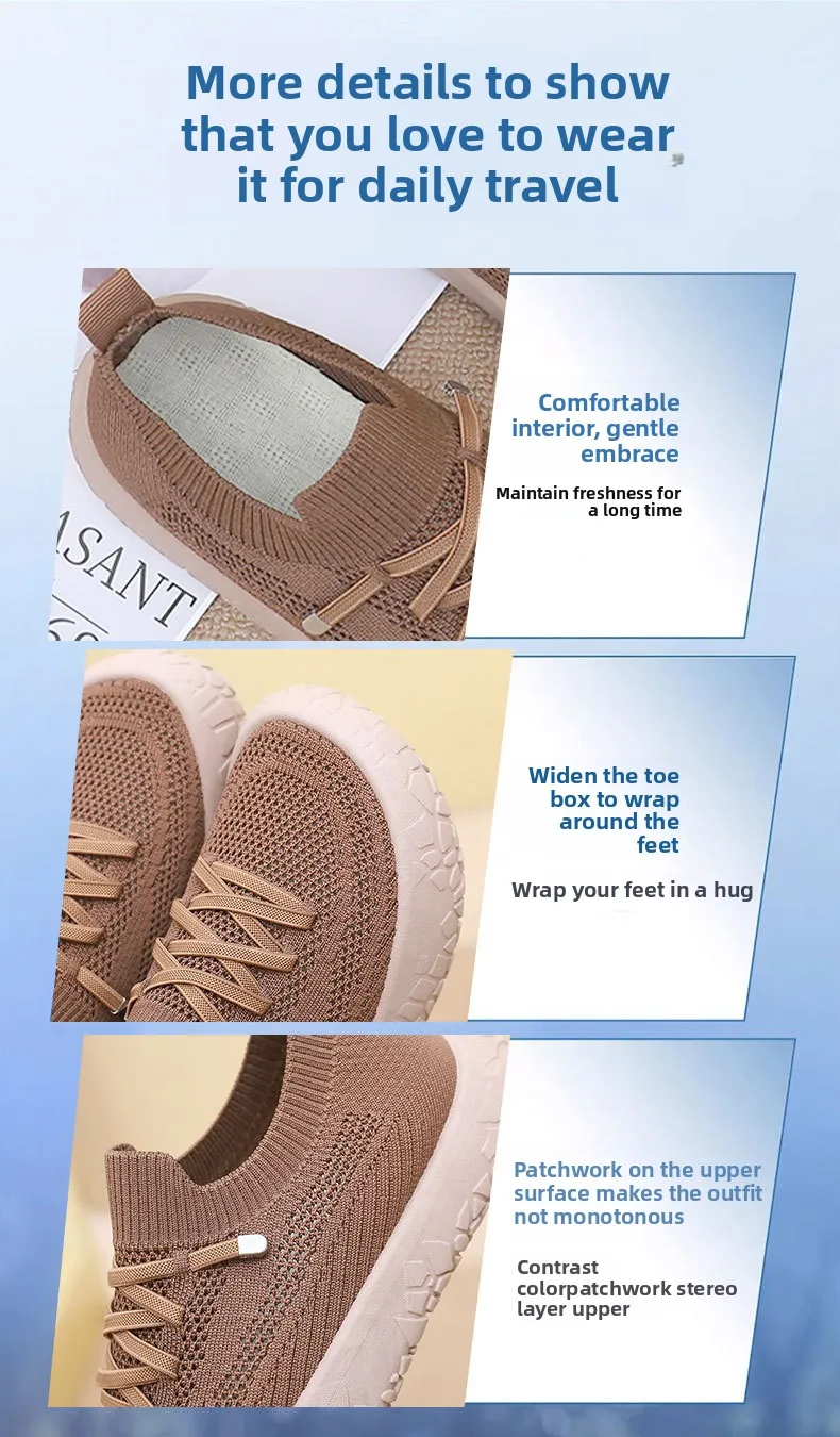 Damen-Stricksocken-Sneaker, atmungsaktives, hohles, fliegengewebtes Obermaterial, rutschfeste, rockartige Textur, dicke Sohle, leichte, lässige Wanderschuhe – Detail 10