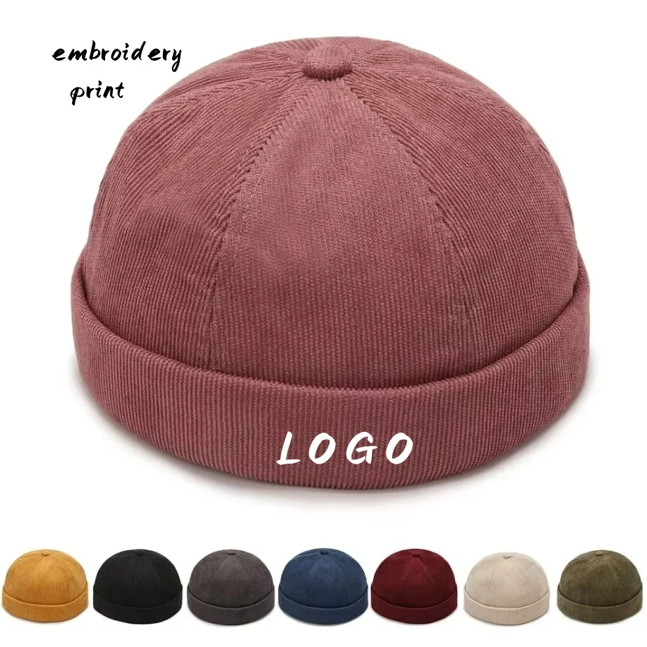 Custom Logo Embroidery Melon Skin Hats Corduroy Melon Skin Hat Docker Beanie Spring And Autumn Hip Hop Casual Landlord Cap