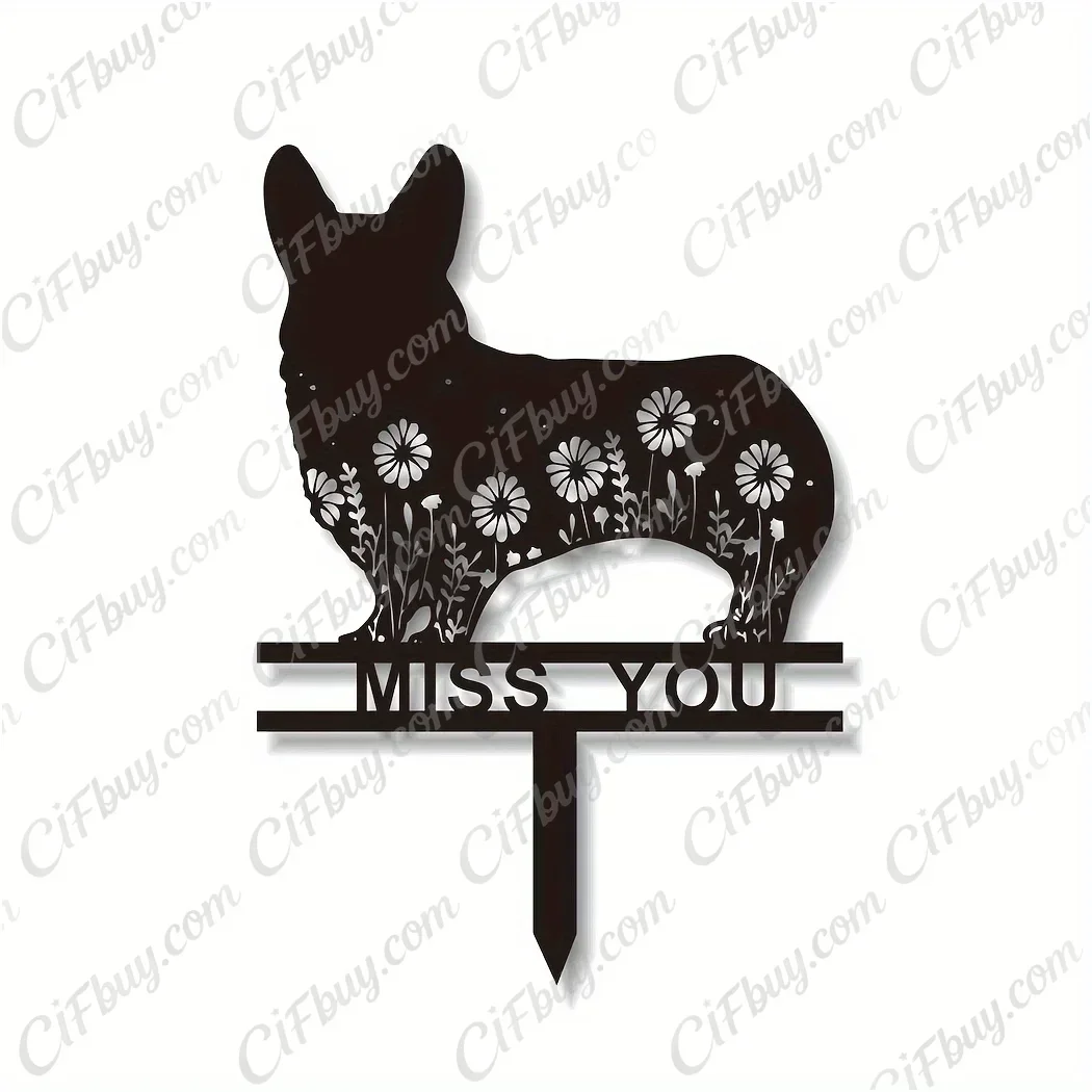 CIFbuy Metal Stake Sign Corgi Memorial Pet Grave Marker Iron Craft Sympathy Gift Yard Decor Accent Piece