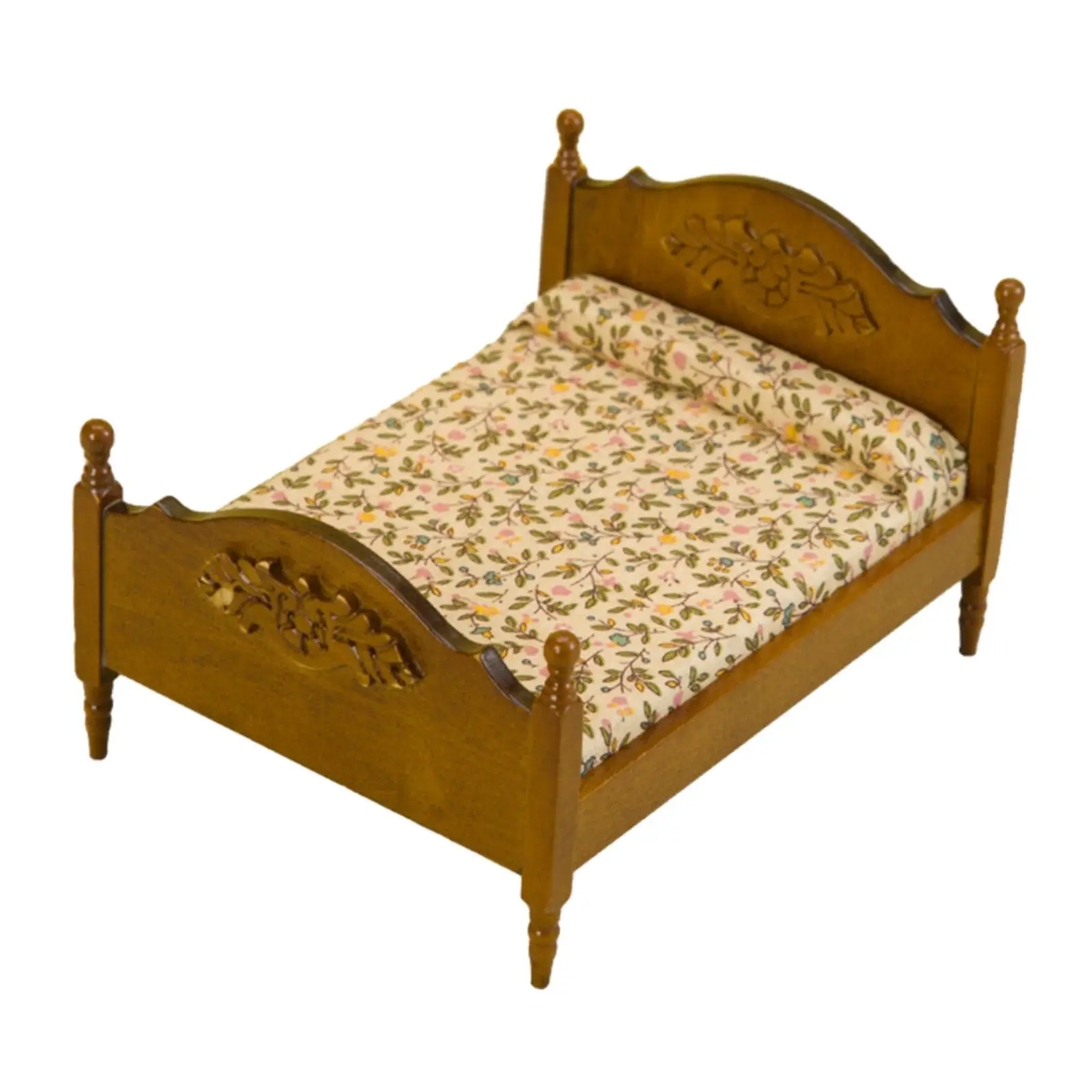 1:12 casa de bonecas cama de casal modelo mini cama de madeira acessórios de decoração de casa de bonecas cama de madeira em miniatura para decoração de quarto