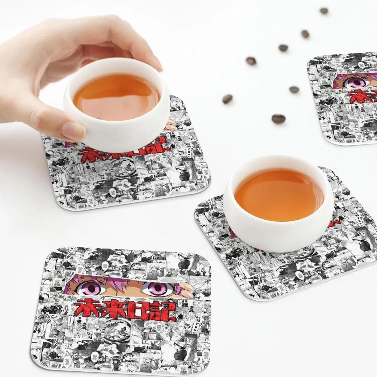 Yuno Gasai By Mirai Nikki Coasters Kitchen Placemats Non-slip Insulation Cup Coffee Mats For Decor Home Tableware Pads Set of 4