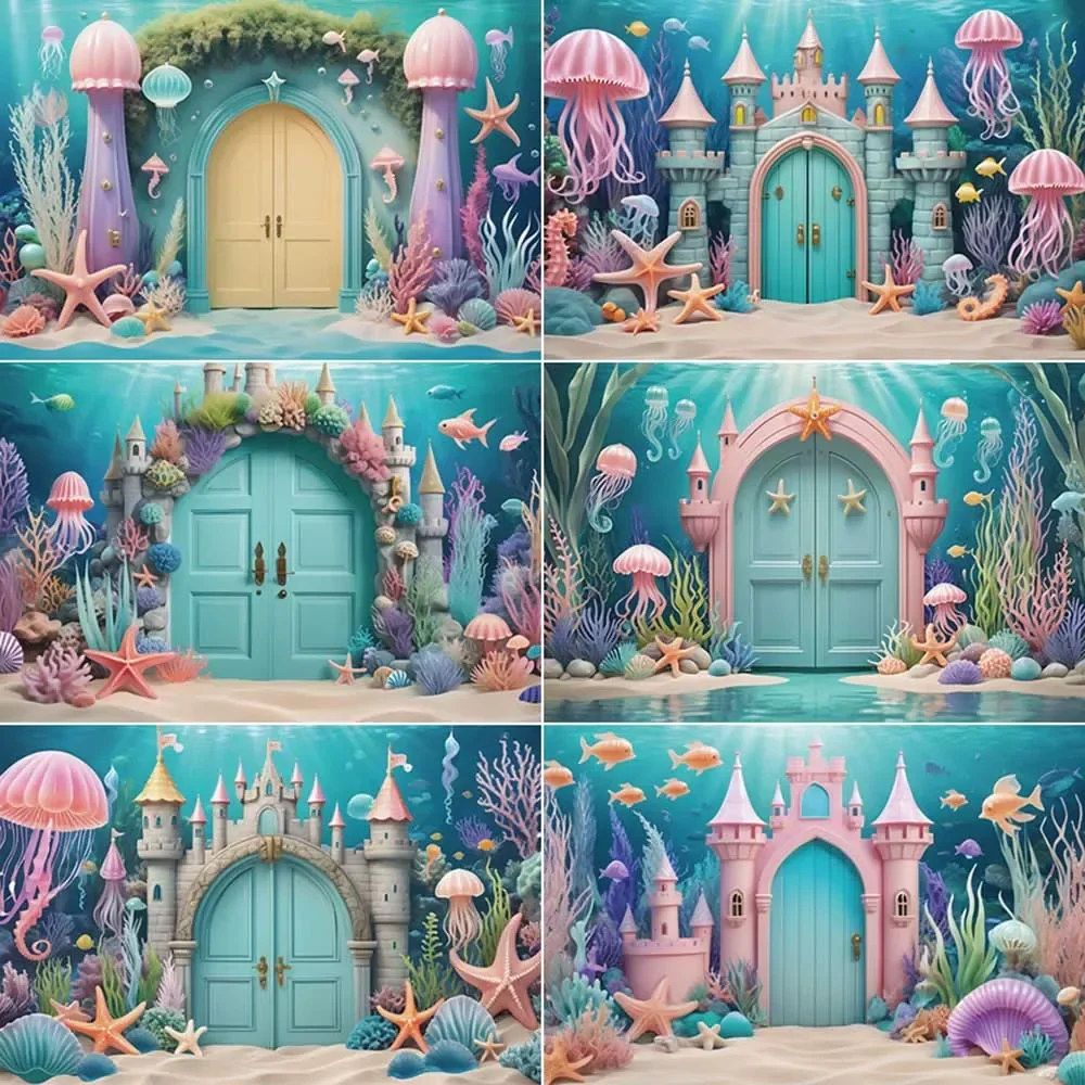 

MOON.QG Underwater Scenery Backdrop Photography Mermaid Aquarium Marine Organism Photozone Background Baby Studio Supplies