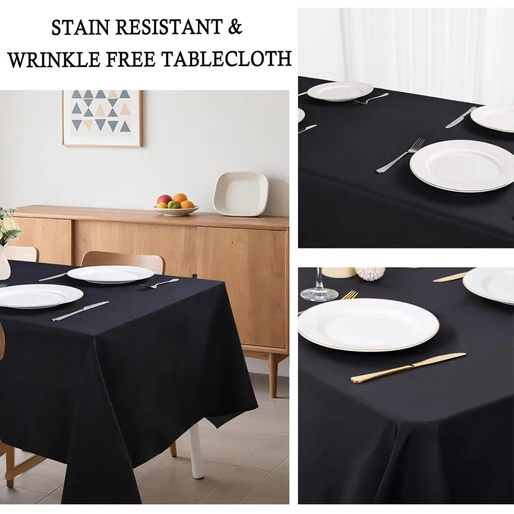 ผ้าปูโต๊ะโพลีเอสเตอร์ 60 x 102 สำหรับโต๊ะสี่เหลี่ยมผืนผ้าขนาด 6 ฟุต - ป้องกันรอยยับและซักได้, ผ้าคลุมตกแต่งสีดำ