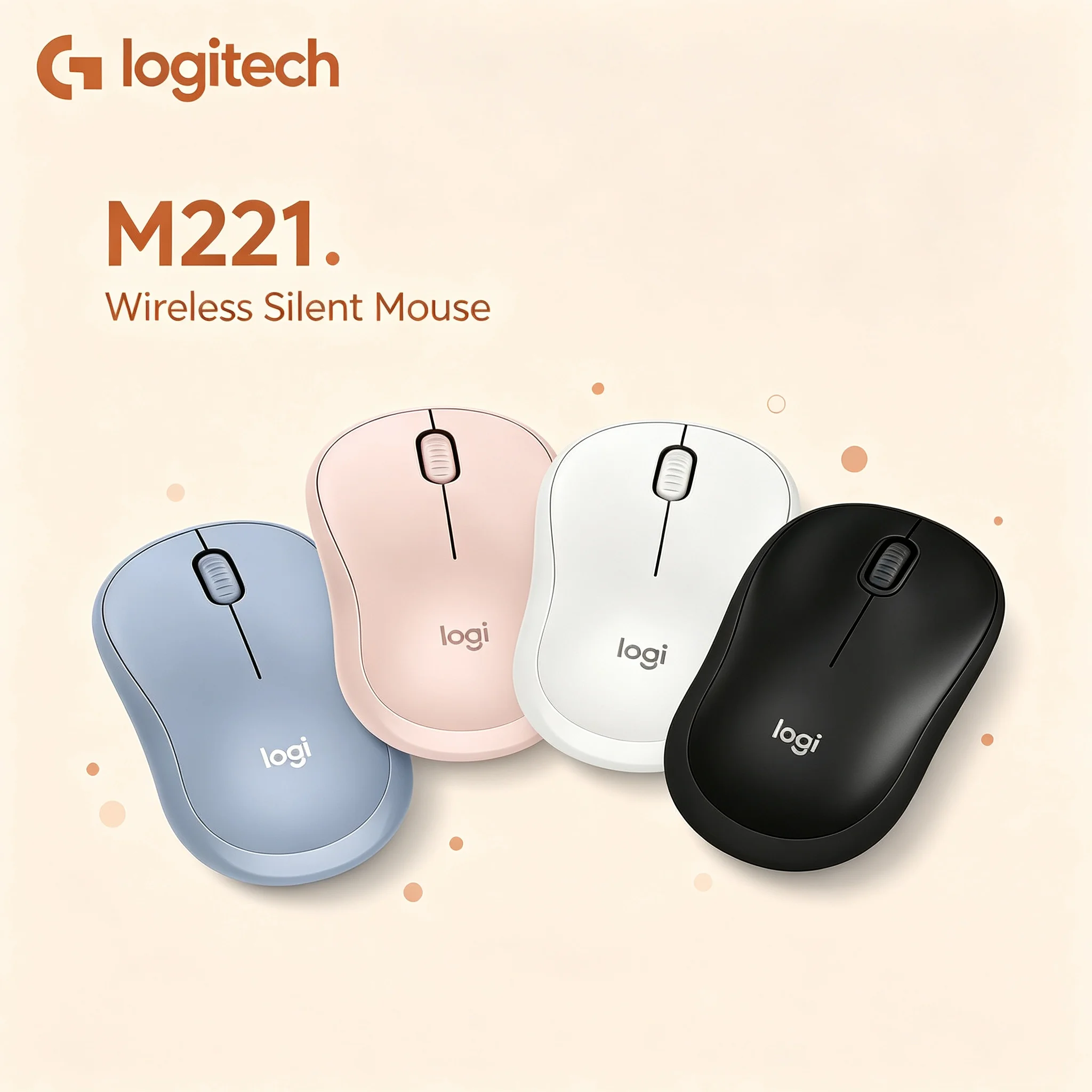 Logitech M221 Quiet Noiseless Wireless Mouse Ergonomic Shape Mute Mice For Student Laptop Desktop
