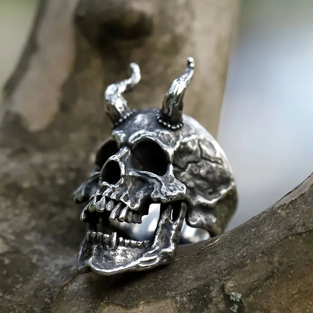 NEW Men's 316L stainless-steel rings Skull Ring Horned Satan Devil for teens gothic Motorcycle Jewelry Gifts Dropshipping