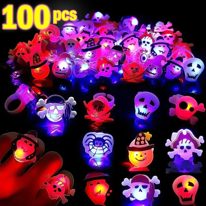 Anneaux lumineux LED pour Halloween, vente en gros, créatif, citrouille, fantôme, crâne, jouet lumineux, noël, fête d'anniversaire pour enfants