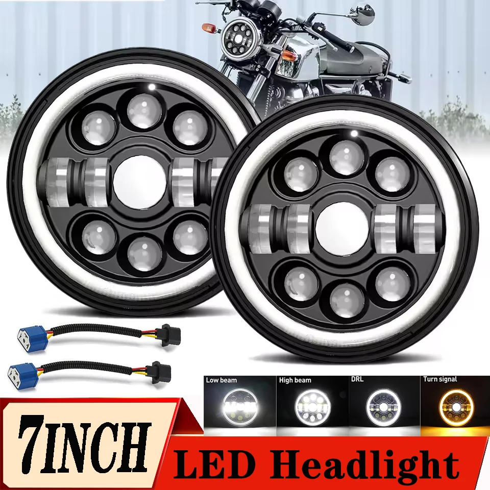 

Универсальная фара Wrangler, 7-дюймовая круглая светодиодная фара H4, высокая мощность, 80 Вт, дальний/ближний свет, поворот ангельских глаз, 12 В, 24 В