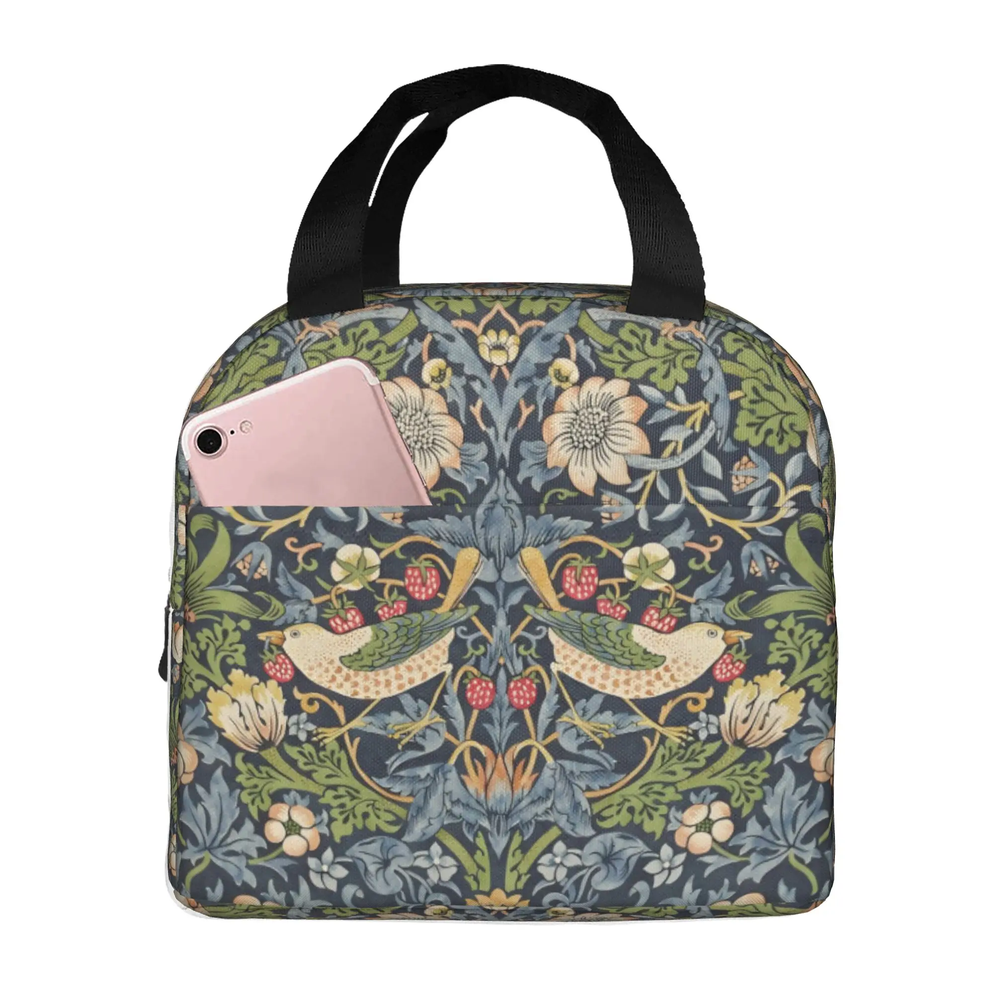 bolsa-termica-isolada-william-morris-para-mulheres-a-prova-d'agua-com-padrao-textil-floral-caixa-termica-para-praia-camping-viagens