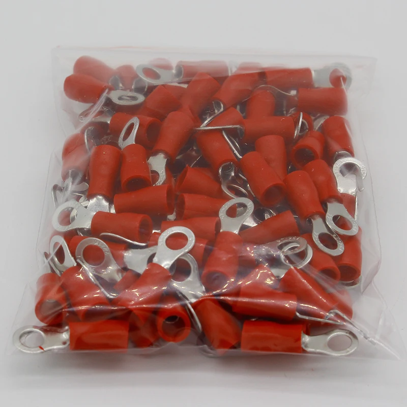 RV1.25-4 Red Ring Insulated Wire Connector Electrical Crimp Terminal RV1.25-4 Cable Wire Connector 100PCS RV1-4 RV