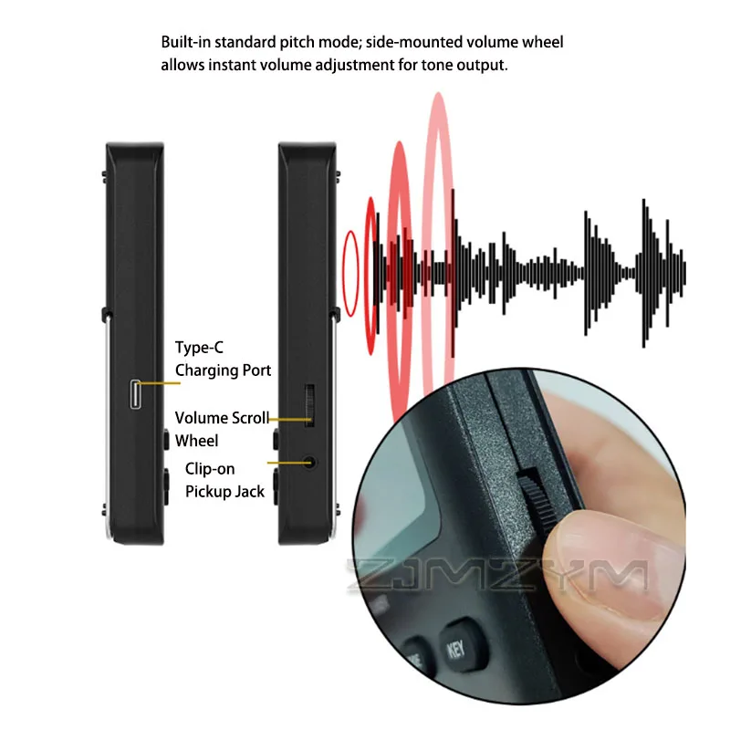12 TET Universal Musical Tuner Rechargeable Intonation Trainer Tuner for Violin Sax Strings Wind Instruments Singing Practice