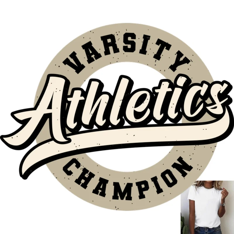 Varsity Athletics Champion Retro Heat - Transfer White Ink Iron - on Patch, Suitable for T - shirts, Canvas Bags, Casual Sports
