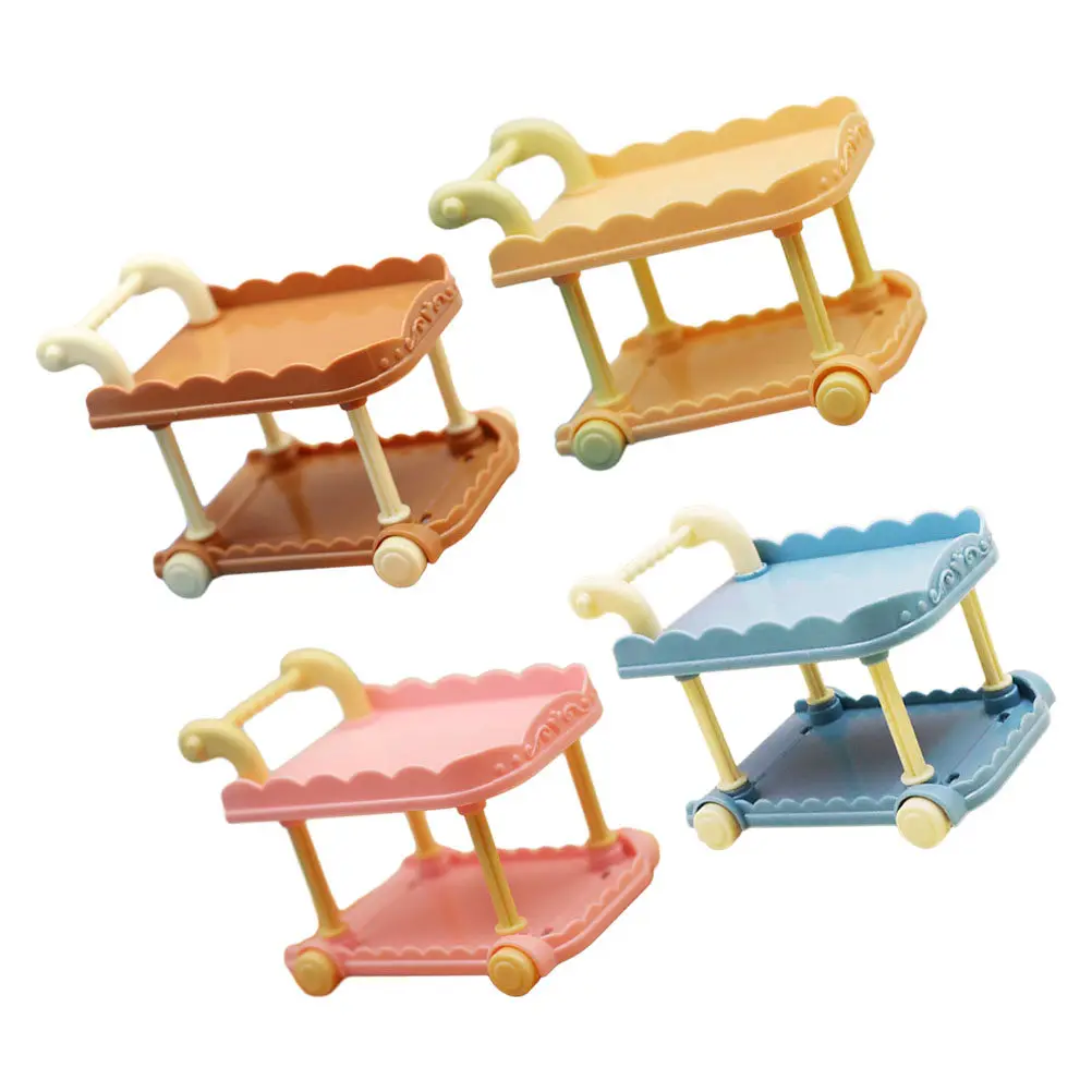 

4Pcs Mini Dining Car Realistic Detail Crafted Plastic Miniature Cart for Mini House Decoration Kitchen Decor Miniature