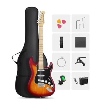 DST-80 Electric Guitar 39 Beginner Electric Guitar Kit with Amp Classic SSS Pickup Complete with Gig Bag Tuner Capo Strap Picks