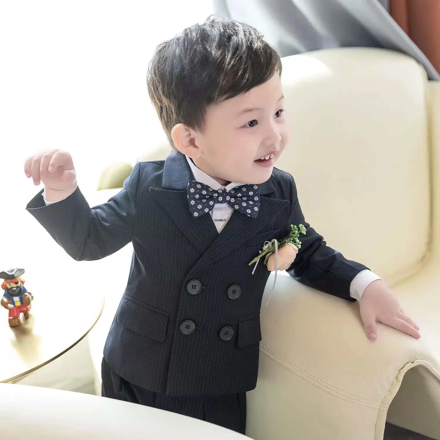 Kids 1 Year Black Birthday Dress Baby Boys New Year Photograph Suit Children Wedding Performance  Piano Party Blazer Tuxedo Wear