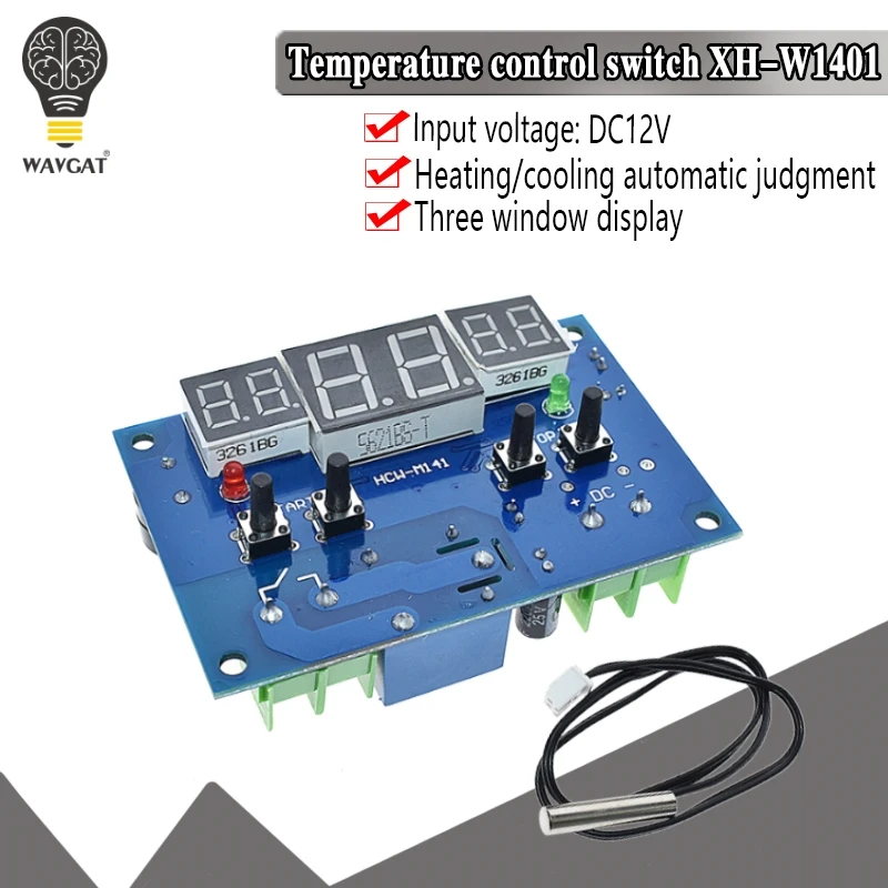 W1401 DC12V digital display thermostat Intelligent temperature controller thermometer control With NTC sensor led 33% off