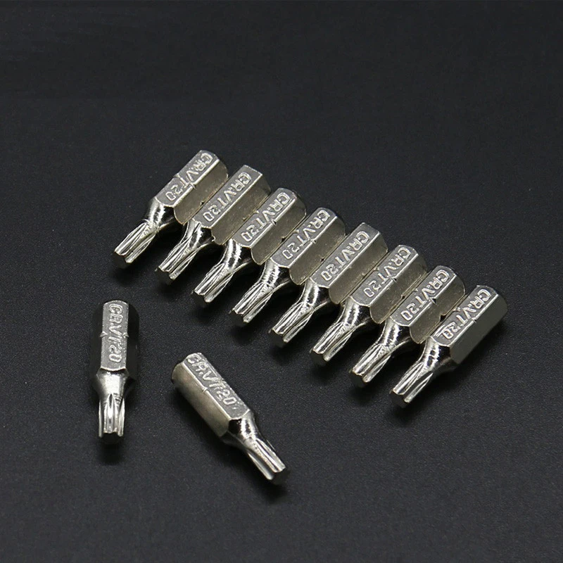 10pcs Torx 1/4 inch 6.35mm Hex Shank Electroplating Screwdriver Bit Set Chrome Vanadium Steel 25mm Lenght T15 T20 T25 Bits