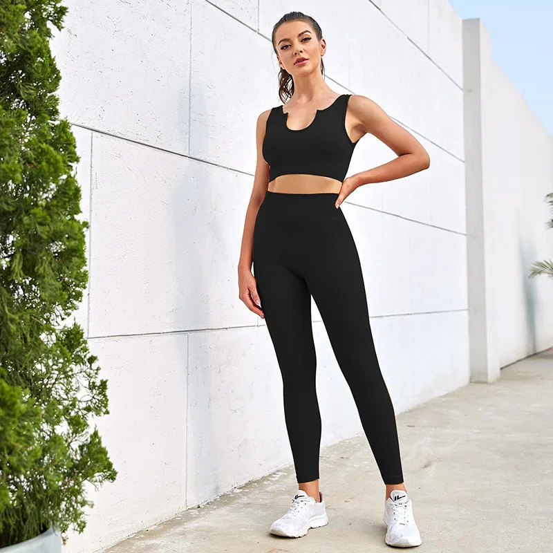 

Комплект с U-образным вырезом и квадратным вырезом — леггинсы с высокой талией и эффектом подтяжки ягодиц, спортивный топ-бра для фитнеса