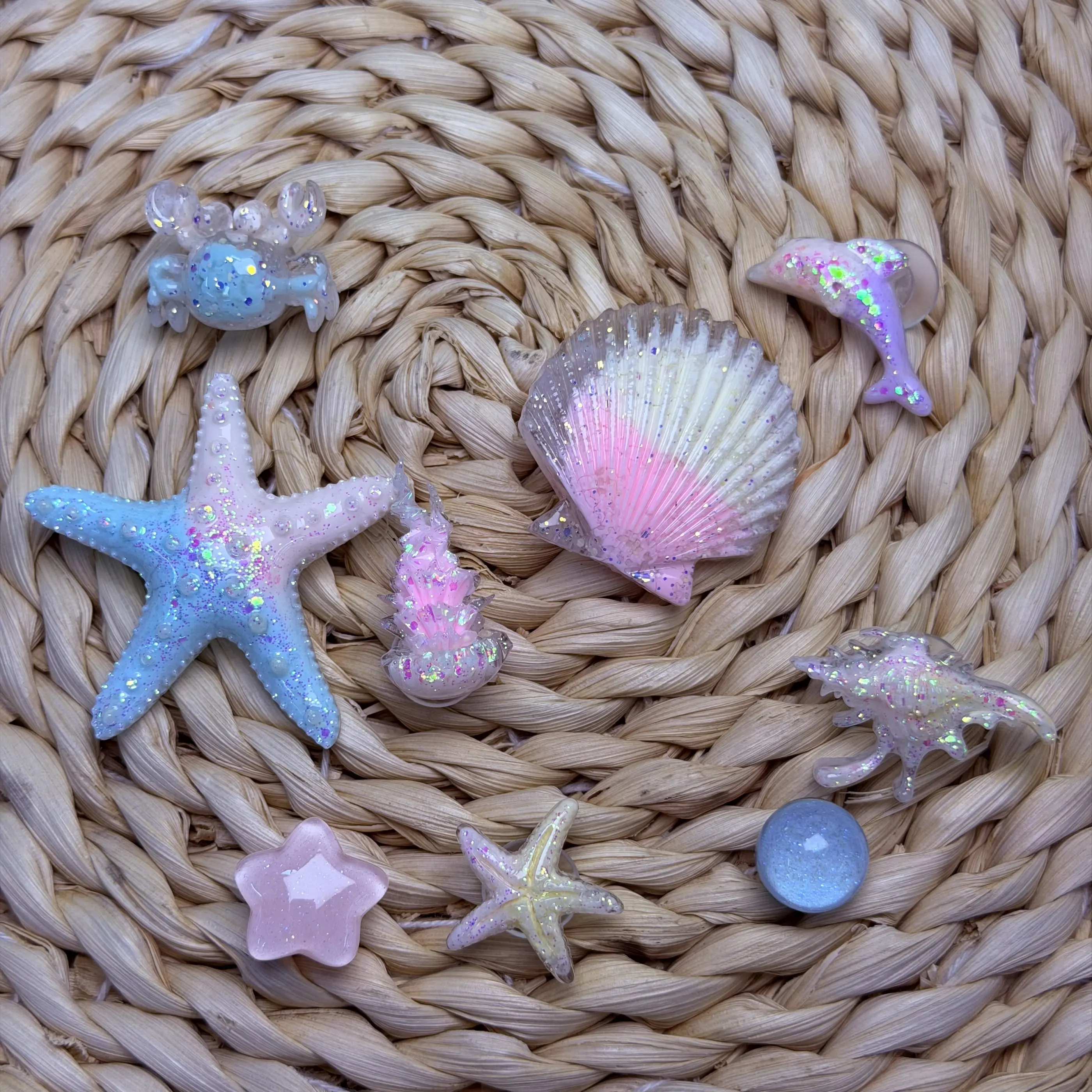 9Pcs/set Starfish Crab Garden Shoe Buckle Charms Ocean Style Resin Adult Pretty Sandal Accessories For Holiday Gifts