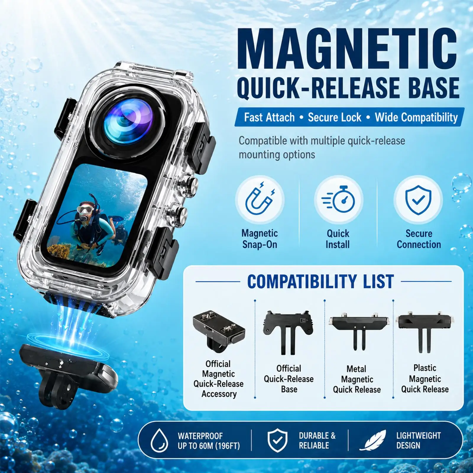 PULUZ 60m Unterwasser-Tauchgehäuse für Insta360 X6, für Insta360 X6 Action-Kamera, wasserdichtes Gehäuse, unsichtbare Abdeckung zum Schnorcheln – Detail 11