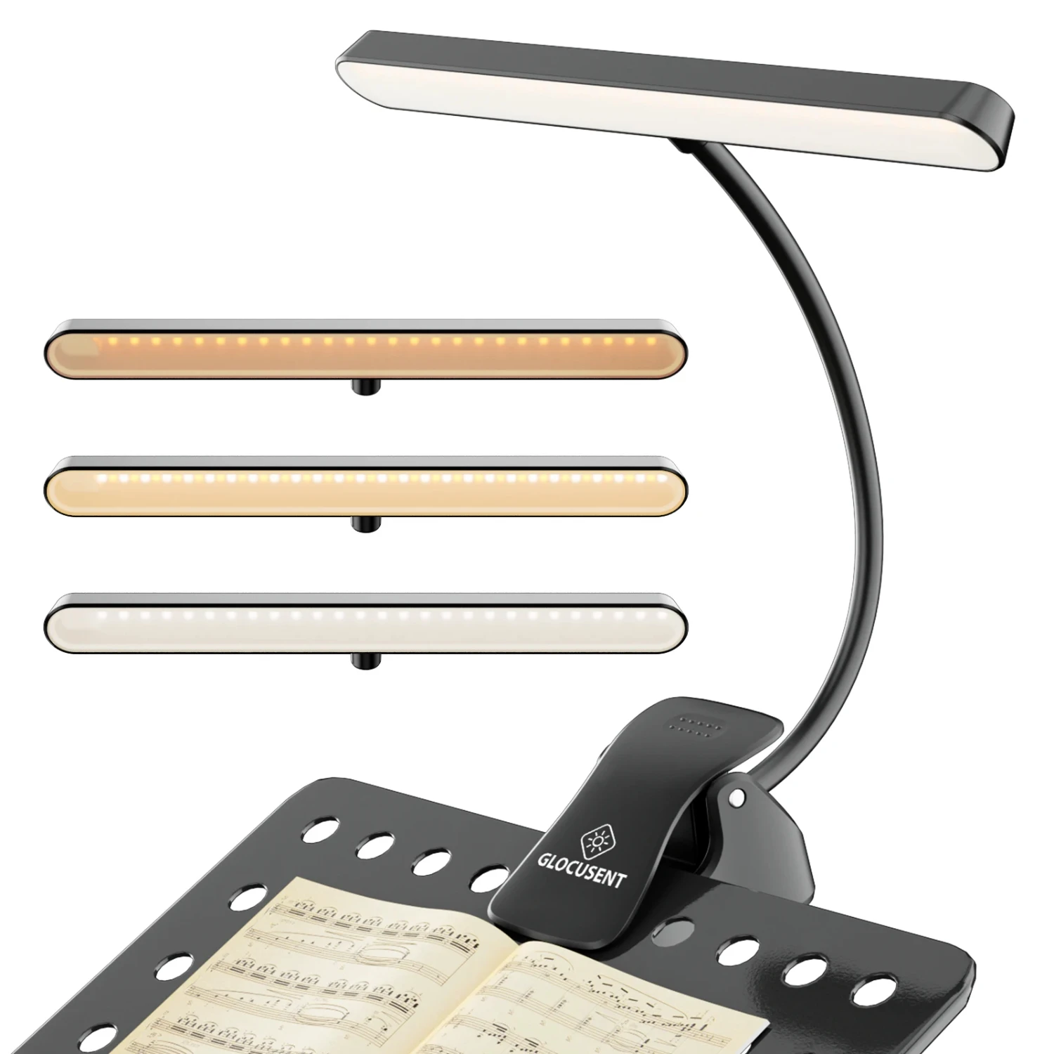 

New Ideal for musicians, this rechargeable NV 57 LED clip-on music stand light with USB-C is both dimmable and super bright, fea