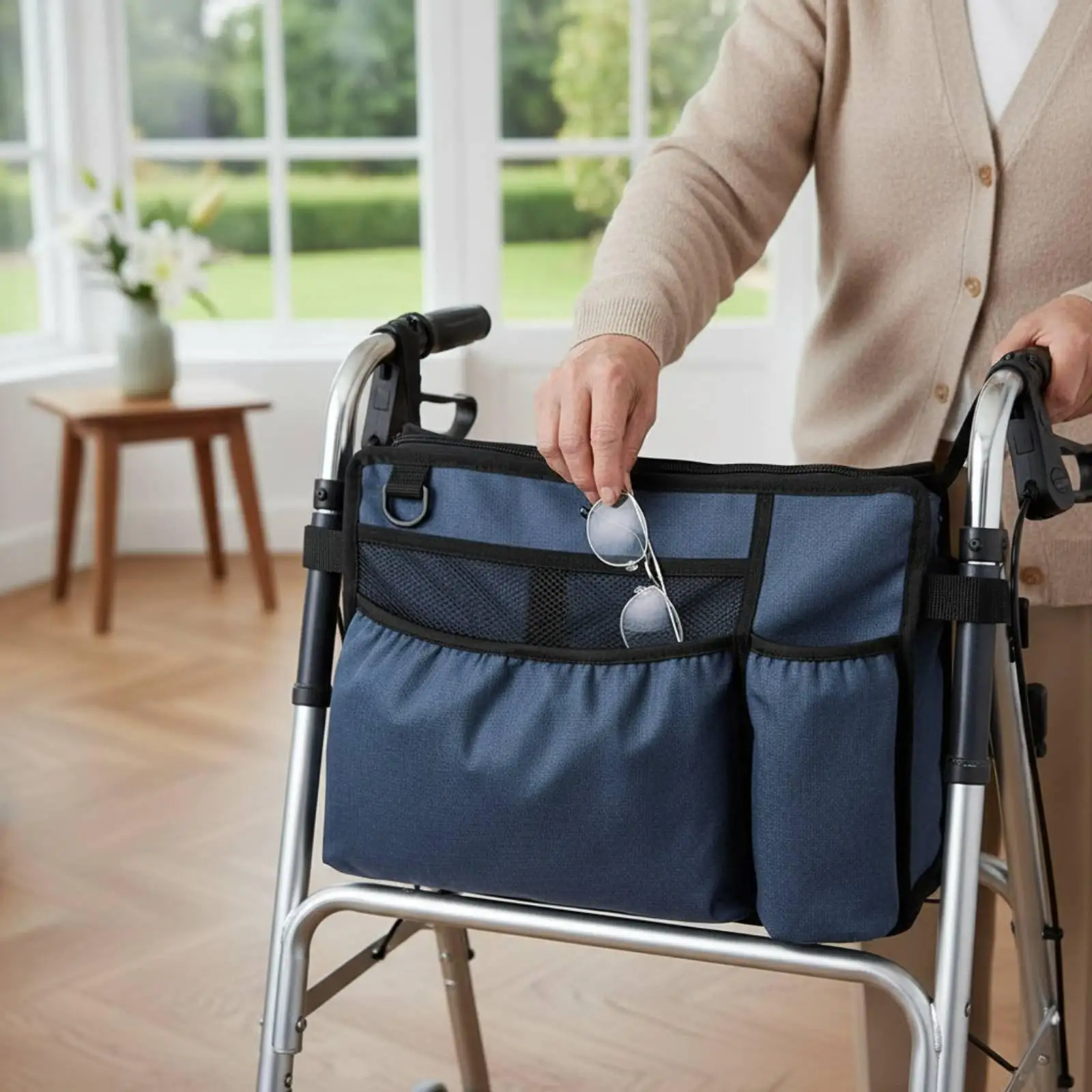 Walking Assistance Device Side Hanging Bag Oxford Cloth Multi Pocket Mobility Assistance Device Pouch Multiple Pockets Side Bag