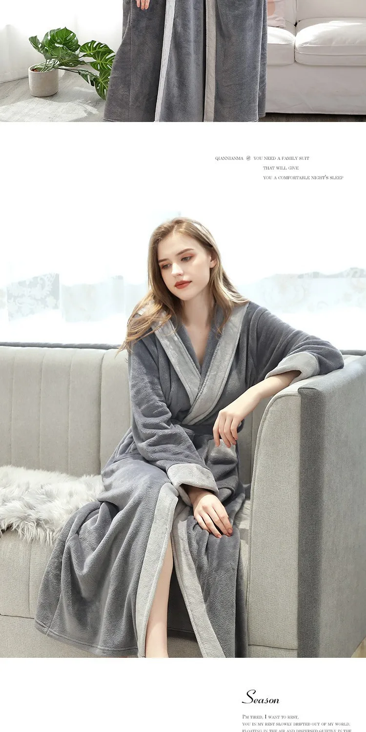 Men Women Autumn Winter Pajamas Flannel Nightgown Hooded Bathrobe Coral Velvet Thickened Extended Soft Couple Night Clothes