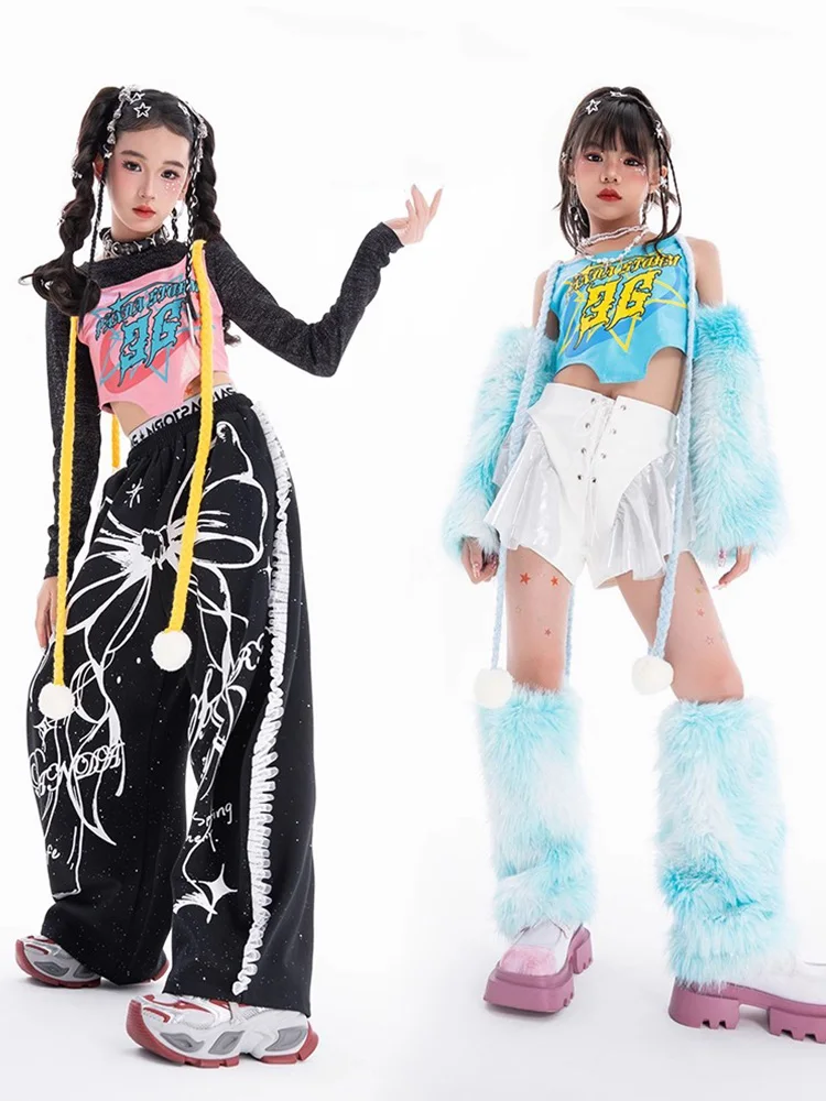

2025 Fashion Kpop Girls Group Stage Clothes Long Sleeve Top Jazz Dance Costume Kids Hip Hop Clothing Streetwear Clothes DN21894