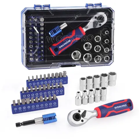 WORKPRO 1/4"  42PCS Dr. Master Socket Set Metric with Dual Head Stubby Ratchet for Auto Repairing with Storage Case