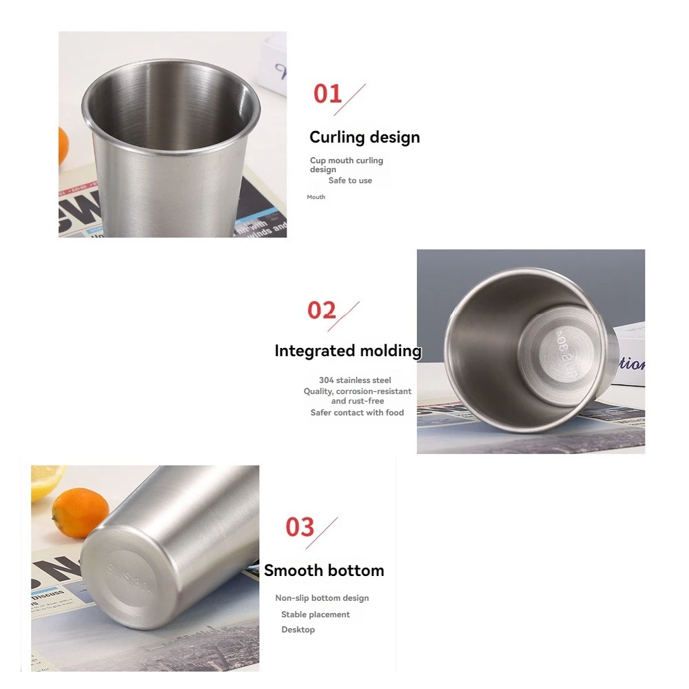 قطعة واحدة من كوب البيرة المصنوع من الفولاذ المقاوم للصدأ على الطراز الصناعي المحمول للتخييم في الهواء الطلق بطبقة واحدة كوب ماء للمشروبات الباردة #4