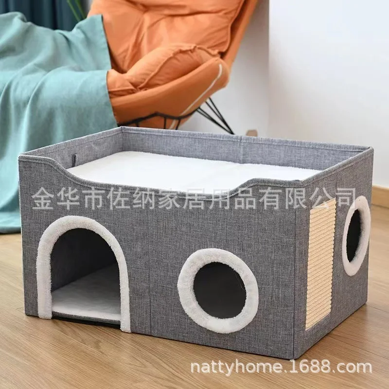 Pet Nest Four Seasons Universal Cat Nest Double Layer Multi-hole Sisal Grinding Claws Pet Supplies Semi-close Foldable Cat House