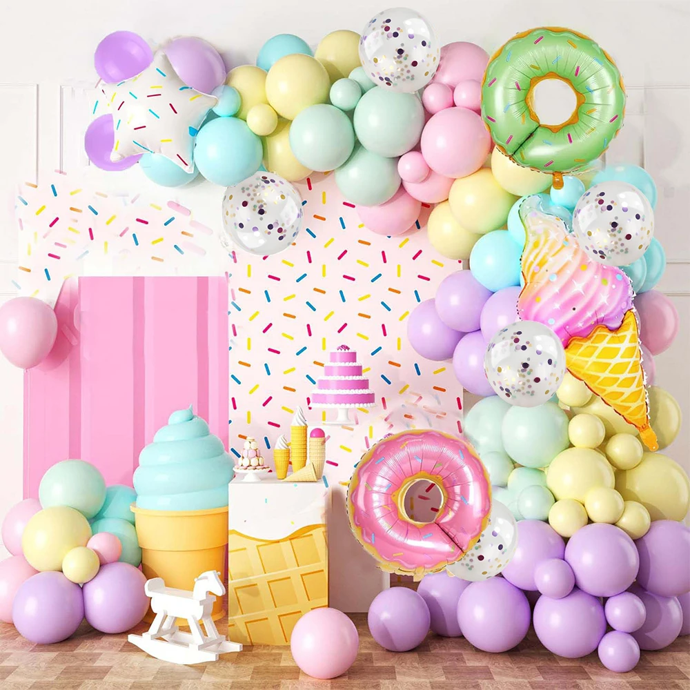 Macaron Balloons Garland Kit Arch Kit Ice Cream Donut Foil Balloons Wedding Girls Birthday Party Decoration Baby Shower Supplies