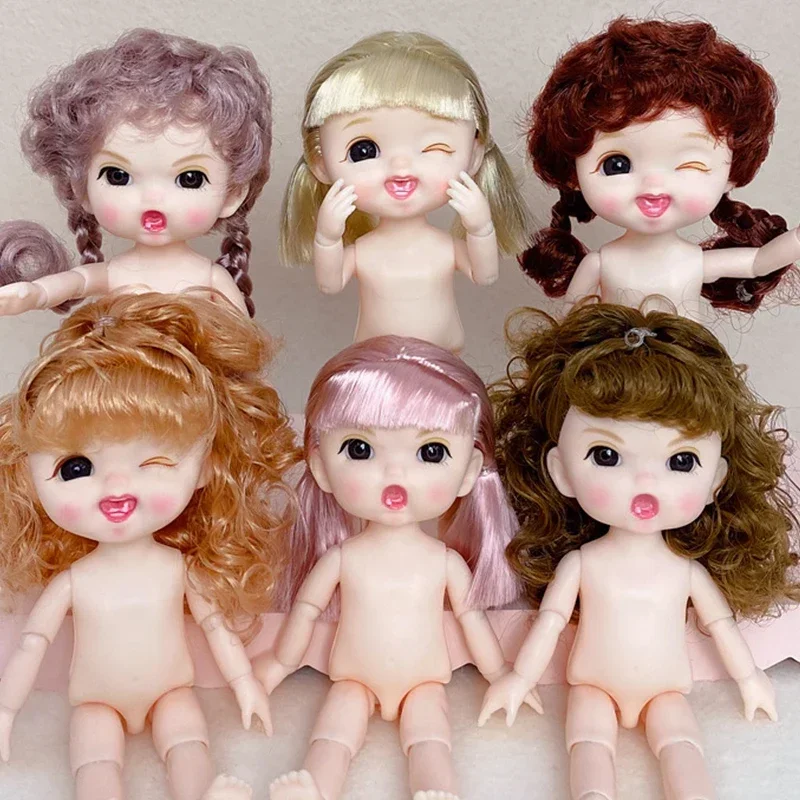 New 16cm BJD Doll 13 Jointed Cute Angry Wink Face Short Hair with Shoes Nude Body for Girls DIY Toys