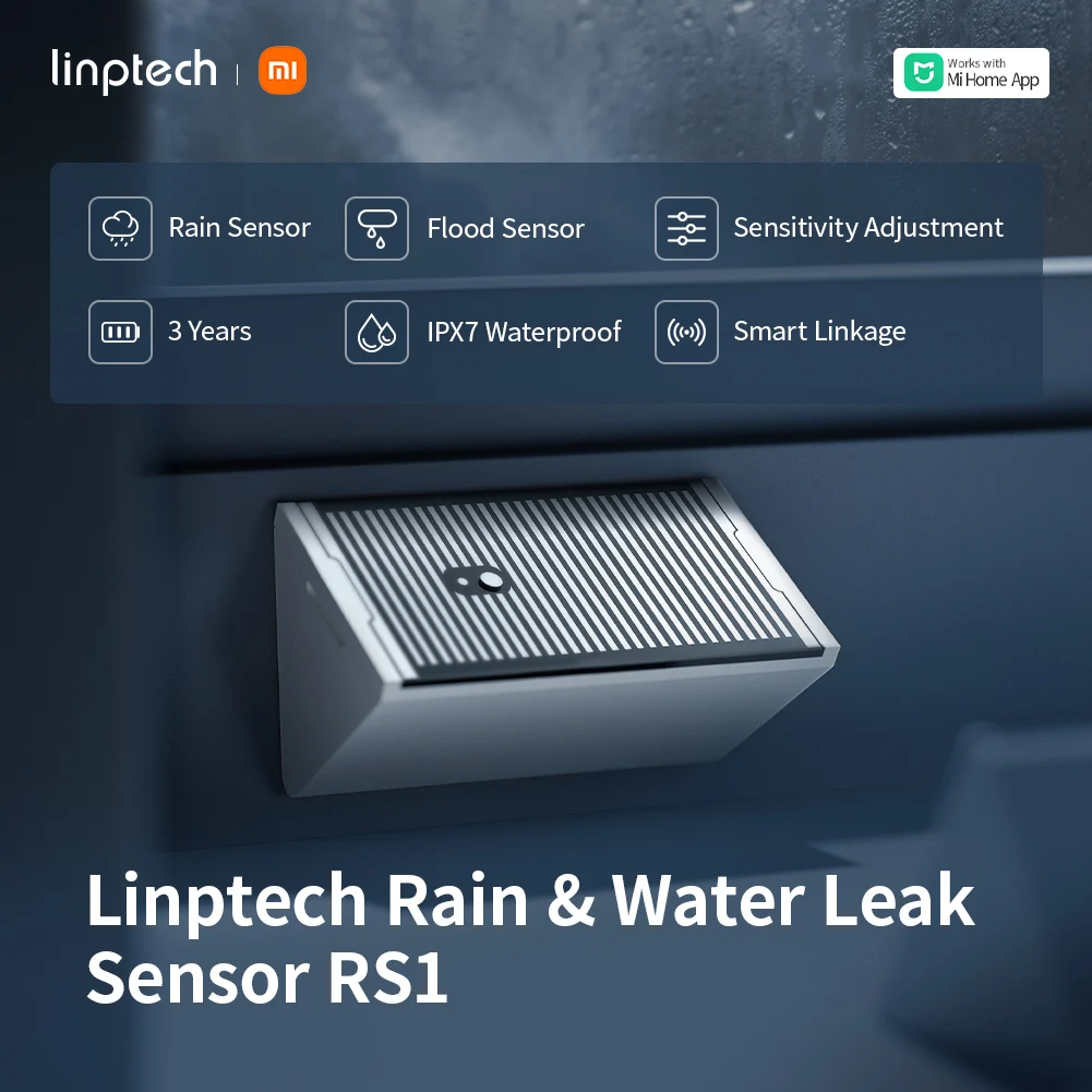 

Linptech Water Leak Sensor RS1,Xiaomi Flood & Rain Detector IPX7 Waterproof for Home Security Works with Mijia App