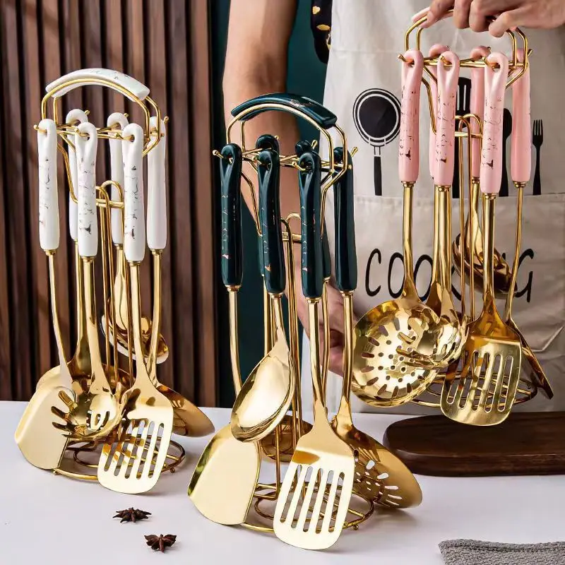 

Stainless steel cooking spoon spatula colander ceramic handle stir-frying spoon household kitchen utensils frying