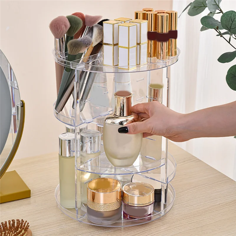 

AB15-360 Rotating Storage Rack With Slot Top, Cosmetics Storage Shelf With Adjustable Layer