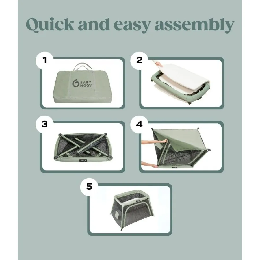 Moov Comfy 3in1 Lightweight Travel Crib Baby Play Yard and Infant Bassinet with Certified Overnight Sleep Safety for Use in the