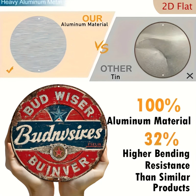 2D Flat, a Single Piece of Vintage Bud Wwesir-Style Beer Metal Wall Sign - Retro Aluminum Decor for a for Man Cave, Garage, Or P