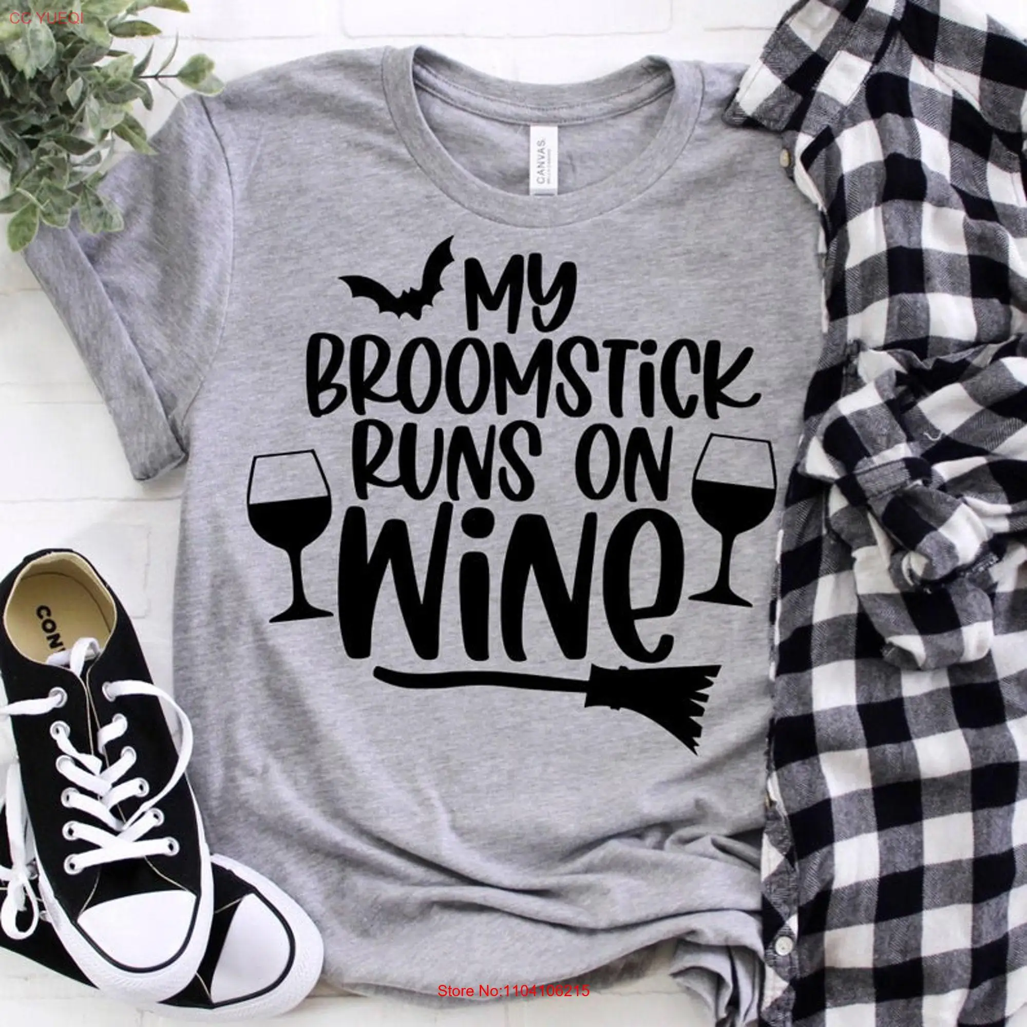 Camiseta My Broomstick running on Wine para mujer, playera de manga larga o corta de bruja divertida a juego para Halloween