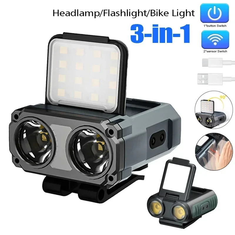 Sensor COB LED Headlamp Cap Clip Light USB Rechargeable Head Flashlight Built-in Battery Headlight Led Head for Fishing Camping