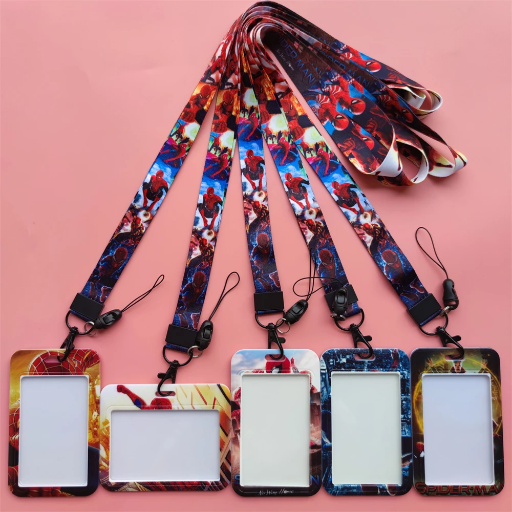 Disney Spider Man ID Card Holder Lanyards Men Business Neck Strap Credit Card Case Boy Superhero Badge Holder Retractable Clip