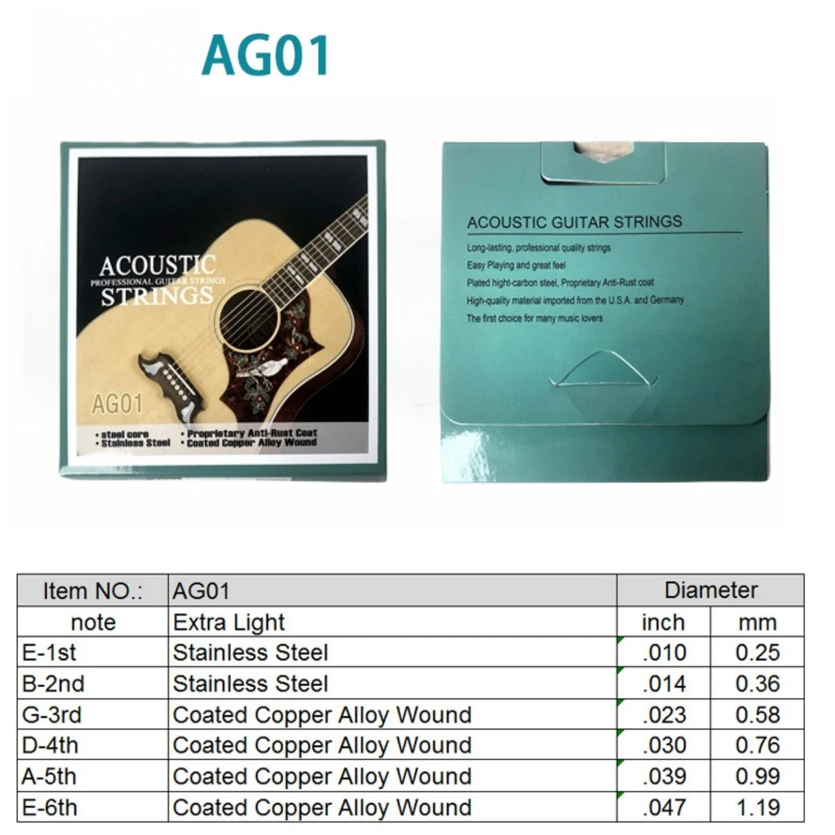 Miwayer 1 Set/6 String Acoustic Guitar String Stainless Steel,Coated Copper Alloy Wound,Quality Steel Core/for Folk Guitar Parts