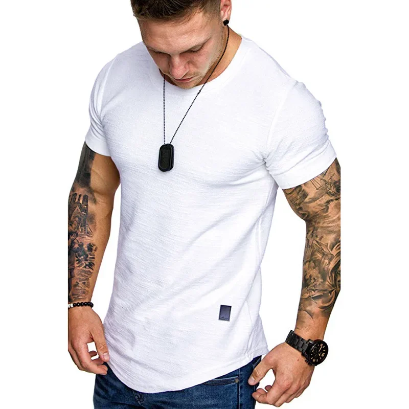 Summer Mens Lightweight T-shirt Short Sleeve Jogging Basic Solid Collar Crew Neck Tshirts Sport Tops