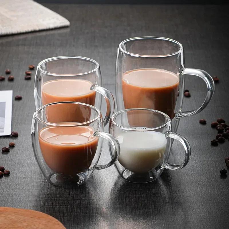 Coffee Mug with Handledouble Layer Heat Resistant Glass Cup Creative Heat Insulated Water Mugcold Drinkmilk Mugjuice Cup