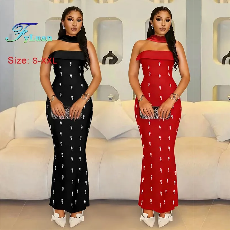 

Новое элегантное женское длинное платье сексуальное с открытыми плечами без рукавов со стразами и лентой для похудения макси-платье для банкета и вечеринки облегающее платье