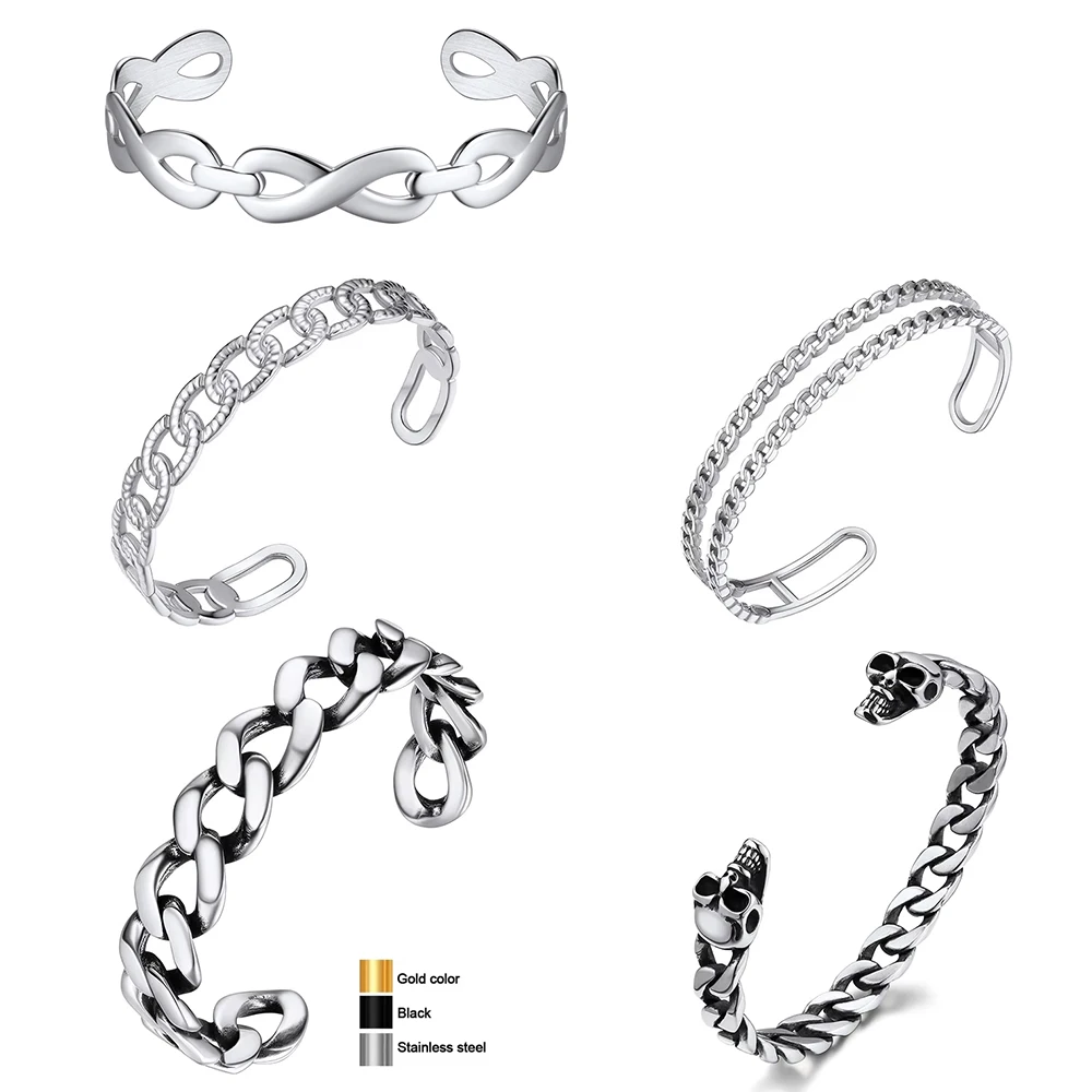 U7 Edelstahl 10/16mm Kette Armreif Offene Manschette Armbänder für Frau Mann Kubanischen Panzerketten Unendlichkeit Schädel Punk Unisex Schmuck